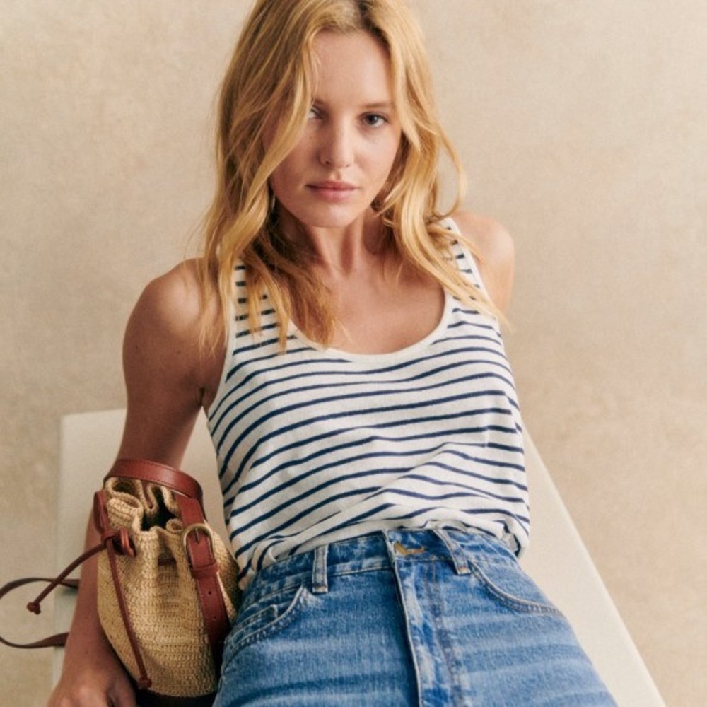 Sezane John Top in Ecru and Navy - Size Large - Picture 5 of 10